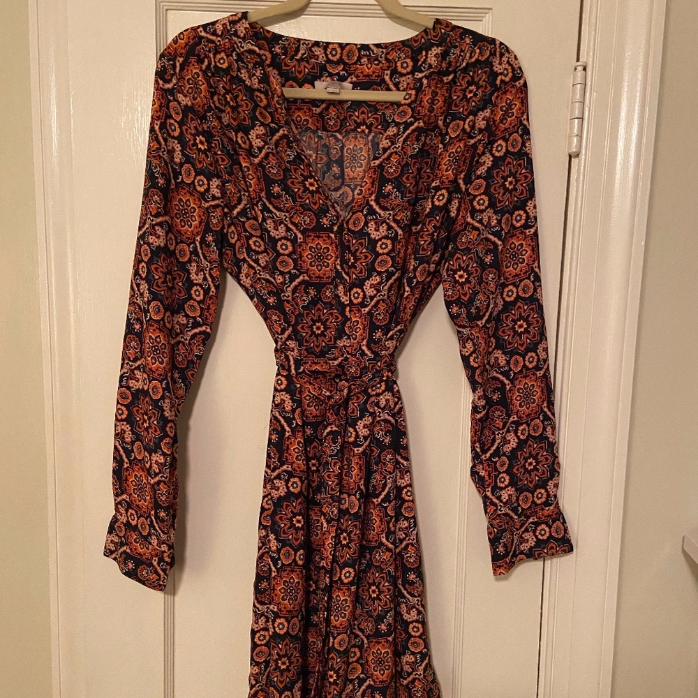 Loft Orange and Navy Shirt Dress With Belt